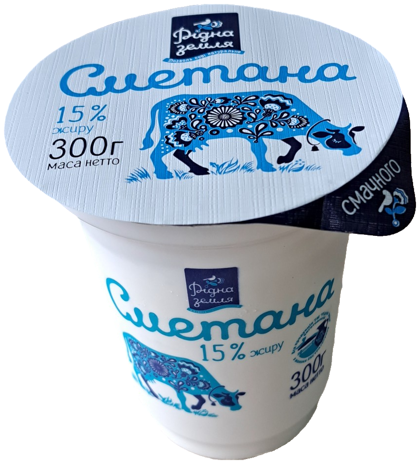 Сметана РІДНА ЗЕМЛЯ 15%, 300г, стакан пластиковий